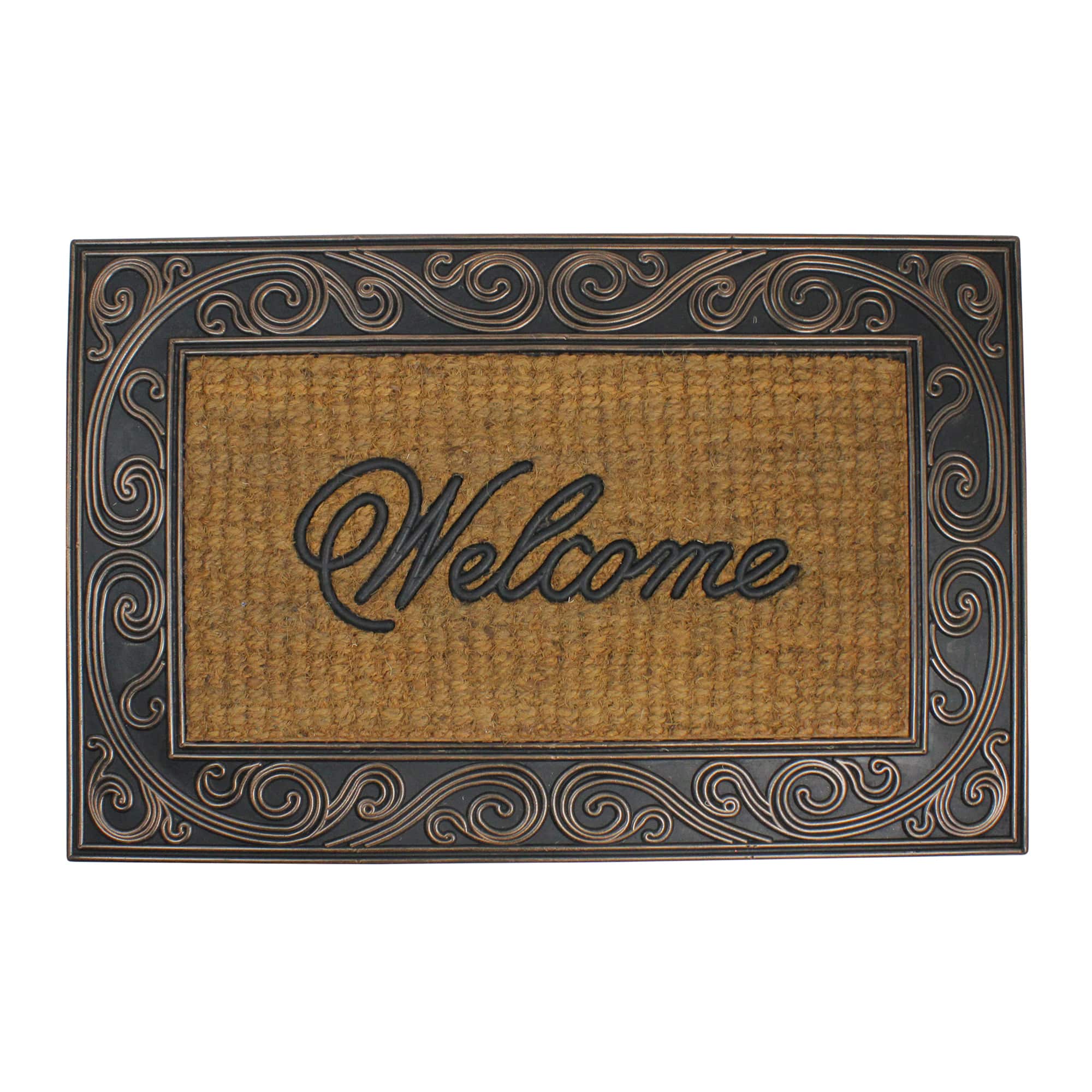 Brown & Black Scrollwork Rectangular Welcome Doormat